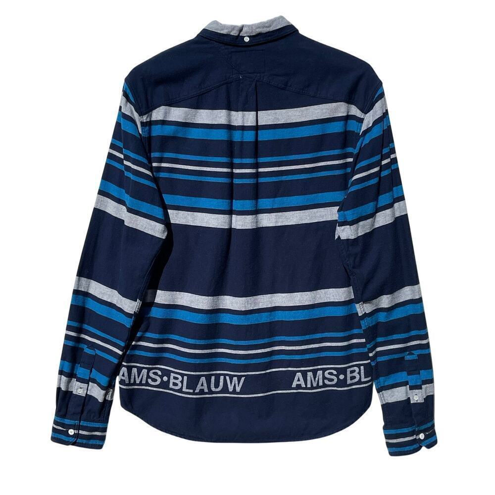 SCOTCH & SODA Men’s Amsterdams Blauw Wool Blend Striped Flannel Shirt - Picture 5 of 6